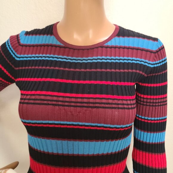 TORN by RONNY KOBO RIBBED KNIT STRIPED SWEATER TOP PEPLUM RUFFLE HEM sz XS - Picture 5 of 8